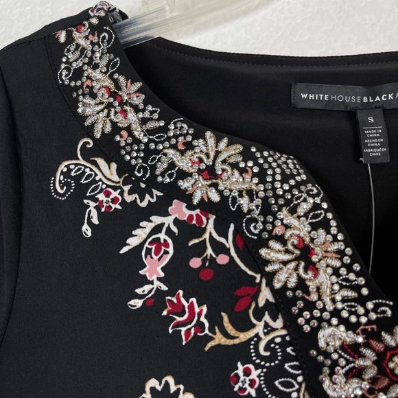 WHBM Pleated Hem Floral Knit Shift Black Dress - Picture 8 of 12